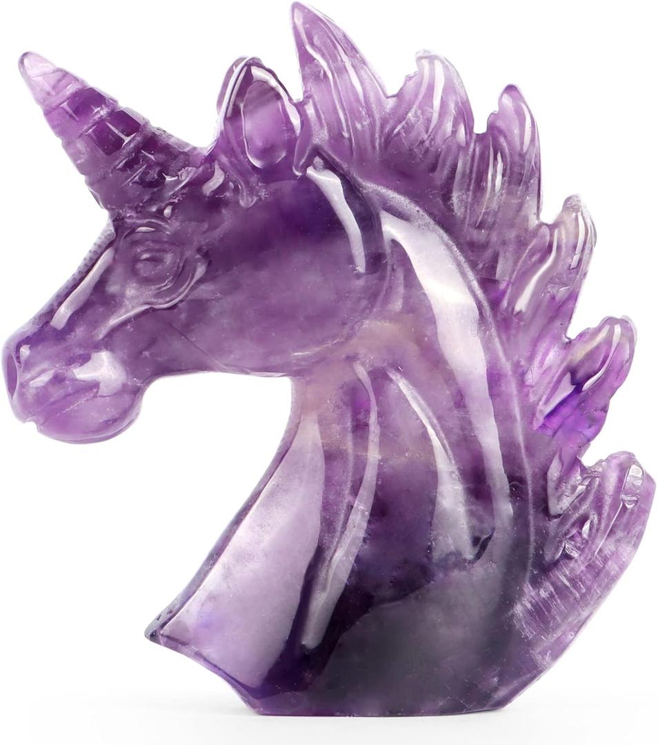 Artistone 3" Amethyst Crystal Unicorn Statue Hand Carved Gemstone Purple Unicorn Stone Animal Carvings Collectible Figurine Reiki Meditation Desk Home Decor Gift
