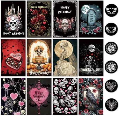 Chenive 24 Pack Gothic Halloween Cards Bulk with Envelopes and Stickers, 6 x 4 In Assorted Spooky Goth Blank Note Cards, Perfect for Birthday, Valentine's Day, Anniversary, Wedding, Etc