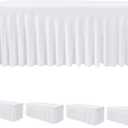 HolidayIdeas White Spandex Table Covers 6 Foot, Fitted Stretch Table Skirts 30x72 Inch, Wrinkle-Free Floor Length Polyester Tablecloths for Weddings Parties Banquets Events,4 Pack
