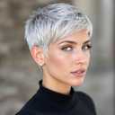 Platinum Pixie Cut Synthetic Wig, Short Silver Gray Hair, Textured Layered Style Synthetic Short Pixie Wigs for Women