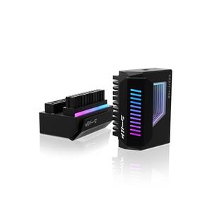 EZDIY-FAB Shield 24-Pin Angle Adapter with Infinity Mirror ARGB Light,ATX 24 Pin Power Connector, 5V 3pin ARGB Sync-180 Degree-Black-1 Pack