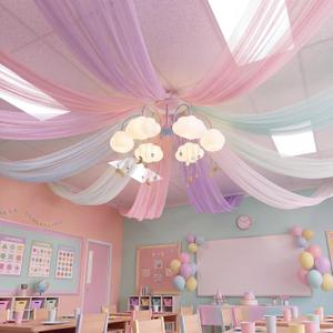 6 Pcs Pastel Rainbow Ceiling Decor 5x10ft Pastel Rainbow Tulle Backdrop for DIY Back to School Classroom Birthday Wedding Bride Baby Shower Unicorn Party Hanging Decorations, 5.25x9.84 ft