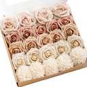 Ling's moment Artificial Flowers Fake Silk Roses Faux Foam Dahlia Combo for DIY Wedding Bouquets Centerpieces Arrangements Bridal Shower Party Home Decorations, Morandi Peach & Cream, 24pcs