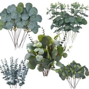 96Pcs 4 Kinds Mixed Eucalyptus Leaves Stems Bulk Artificial Silver Dollar Leaves Picks Dried Eucalyptus Bundle Faux Spray for Wedding Vase Bouquet Floral Arrangement (Green)