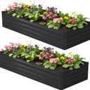 Foxlang 8x2x1ft(2 Pack) Galvanized Raised Garden Bed,Outdoor Planter Box Metal Patio Kit Planting Bed for Vegetables Flowers Herb,Black
