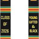 Geyoga Graduation Stole Kente Stole Black Authentic African Art 72" x 4.8" for Adult College Unisex Grads Celebrate