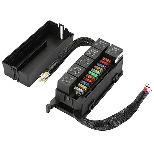 Pre-Wired Fuse Relay Box, 6 Slots 12V 40A Relays with 4-Pin, 11-Way ATC/ATO Blade Fuse Holder Block Kit for Automotive Car Truck Marine Boat Jeep RV (6 Relays + 11 Fuses Included)