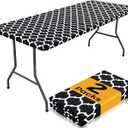 1 Pack Rectangle Table Cloth 6 Foot, Waterproof Elastic Fitted Tablecloths, Windproof Washable Polyester Table Cover for Picnic, Camping, Outdoor (Black, 30"x72")