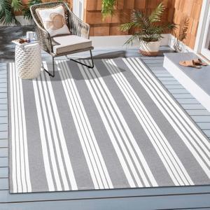 OJIA Outdoor Area Rug 4'x6', Gray and White Outdoor Rug Machine Washable Patio Rugs Cotton Hand Woven Entryway Rug Indoor Outdoor Rugs for Bedroom Living Room Porch Decor Deck Backyard Camping