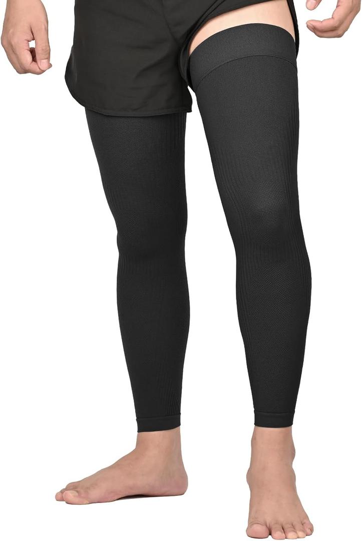 KEKING Full Leg Compression Sleeves, Unisex, Thigh High Compression Stocking 20-30mmHg Graduated Support for Thigh Calf Knee, Running, Basketball, Reduce Varicose Veins and Swelling, All Black XL