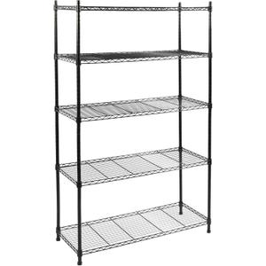 Elevon 5-Tier Storage Shelves, Adjustable Metal Wire Shelving Unit with Leveling Feet Heavy Duty Pantry Shelves Organizer Rack for Kitchen Garage Laundry Office Warehouse, 35"L x13.4"W x64.3"H, Black