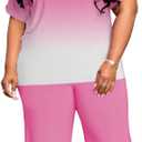 Tycorwd Women's Plus Size Two Piece Outfits Sweatsuits Sets Casual Short Sleeve Tops Loose Wide Leg Pants Tracksuit Sets (Pink, XXXL)