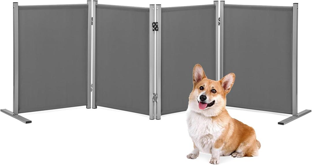 RANTILA 4 Panel Indoor Foldable Dog Fence Freestanding Dog Gate for Stairs, Hallways, or Doorways for Small Dogs- 68 X 24 Inch, Grey, Need Assembly