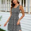 AUSELILY Womens Summer Dress Casual Sleeveless Crewneck T Shirt Sundress Flowy Tiered Swing Mini Dresses (S)