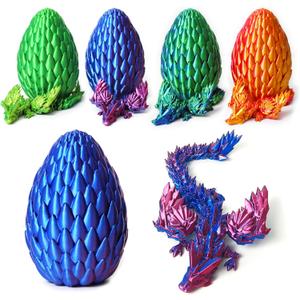 2 x 3D Printed Dragon Eggs Mystery Dragon Egg Glow in The Dark Articulated Animals Fidget Toy Crystal 3D Print Dinosaur Eggs for Kids Boys Girls Home Decor(A-12inch) (Purple&red)