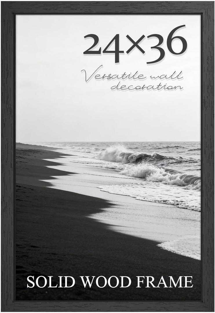 PEALSN Solid Wood 24x36 Poster Frame, Black Poster Frames 24 x 36 inches for Wall Mounting Display, 1 Pack