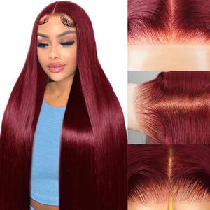 99j Burgundy Lace Front Wigs Human Hair Pre Plucked 9x6 HD Lace Red Wig Human Hair Wear And Go Glueless Wigs 220 Density Red Straight Wig for Women with Baby Hair 28Inch