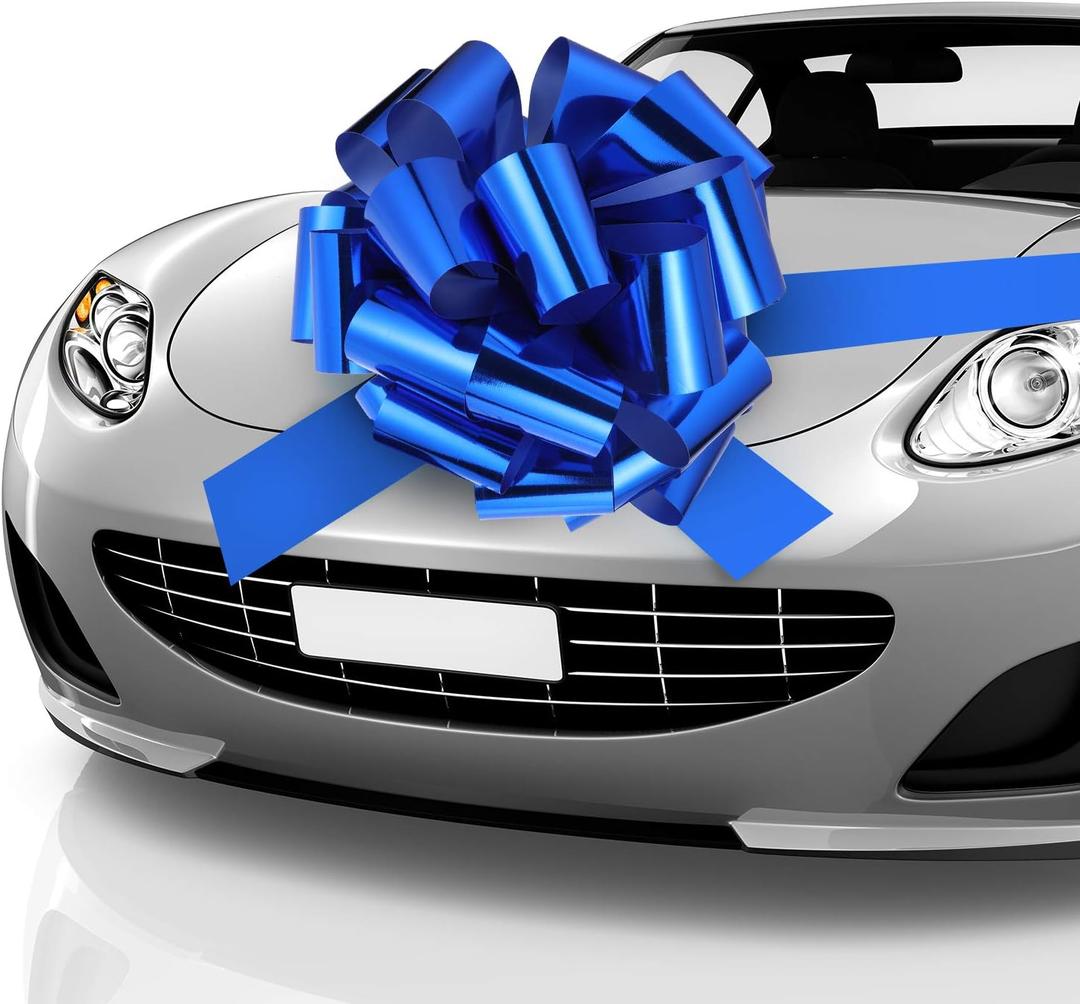 Zonon Big Car Bow Giant Car Bow with 20 ft Ribbon for Large Gift Wrapping New Houses Huge Present Birthday Christmas Decor (20 Inch, Blue)