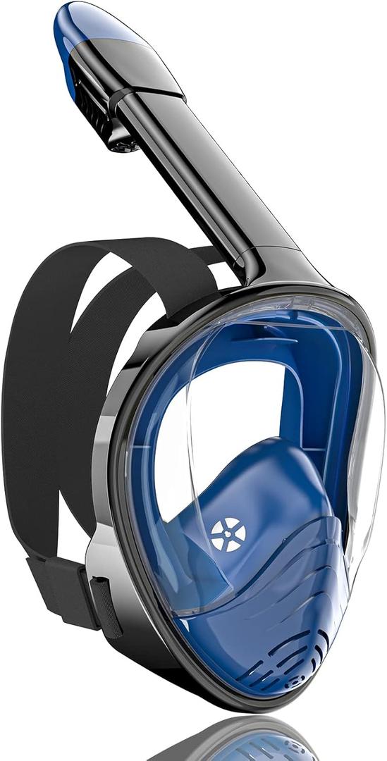 QingSong Full Face Snorkel Mask for Adults, Snorkeling Gear with Camera Mount, 180 Degree Panoramic View Snorkel Set Anti-Fog Anti-Leak (Large-X-Large, Navy blue)