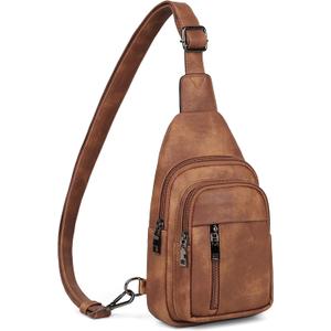 MASINTOR Sling Bag for Women - Crossbody Bags Fanny Pack with Vegan Leather - Adjustable Sling Backpack for Travel (Mocha Brown)