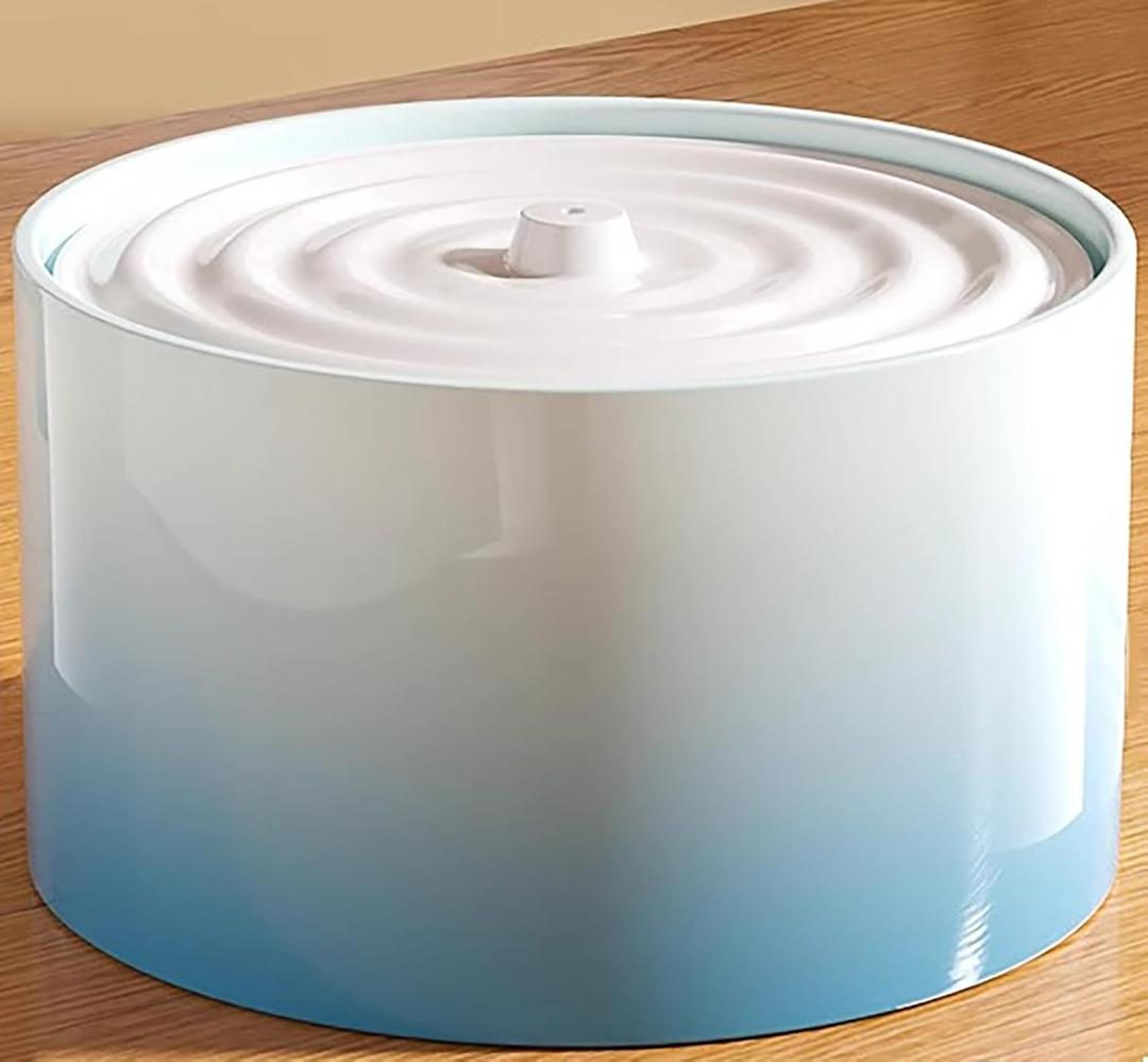 Ceramic Cat Water Fountain Cats Tower Water Dispenser 1L/33.82oz Dog Water Bowl Dispenser Cat Fountain for Cats Indoor Ultra Quiet Pump Blue
