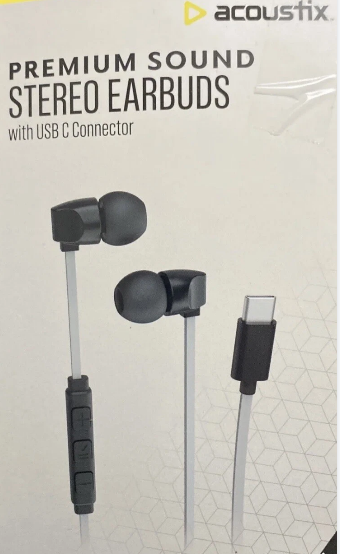 Acoustix Premium Sound Stereo Earbuds w/ USB-C Connector - Black & Gray