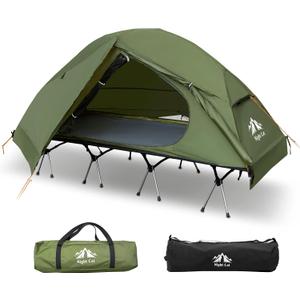 Night Cat Camping Cot Tent - Waterproof 1-Person Off-Ground Combo Cot Bed for Adults Portable Easy Set-up Tent, 27.5'' Width, Green
