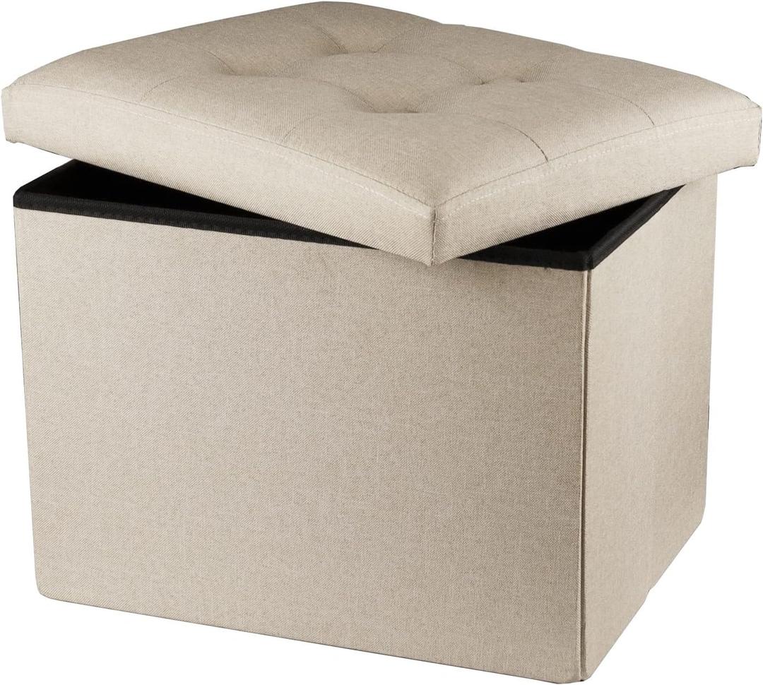 Ottoman Storage Ottoman Collapsible Ottoman with Storage Foot Rest Small Ottoman Foot Stools Beige L17W13H13inches