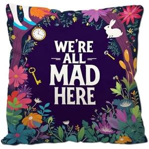 Nicokee Cotton Linen Pillow Covers We're All Mad Here Funny Art Decor Throw Pillow Covers Cases for Couch Sofa Bed Home Decor 18 x 18 Inches Nicokee Cotton Linen Pillow Covers We're All Mad Here Funny Art Decor Throw Pillow Covers Cases for Couch Sofa Bed Home Decor 18 x 18 Inches
