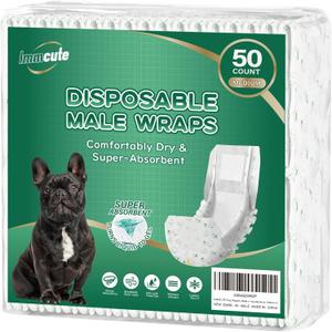 IMMCUTE Male Dog Wraps 50 Ct, Medium Size, Male Dog Diapers Disposable, Super Absorbent Leak-Proof Doggy Diapers,Belly Bands for Male Dogs with Wetness Indicator, Ideal for Indoor, Outdoor