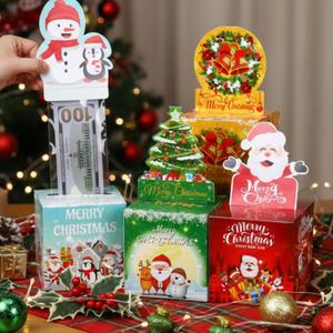 Gueevin 4 Pack Christmas Money Box for Cash Gift Pull, Surprise Money Holder for Kids Adults with 200 Pcs Transparent Bags Fun Ways to Give Cash as a Gift for Your Loved Ones