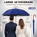 Silkfly 2 Pcs 48 Inch Auto Open Umbrella Wooden J Stick Handle Windproof Unbreakable Fast Drying Rain Umbrella(Navy Blue)