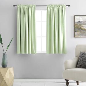 DONREN Light Green Blackout Curtains 48 inches Long for Short Window, Rod Pocket Thermal Insulated Energy Efficiency Window Draperies for Kids Room (2 Panels, 52-inch Wide by 48-inch Long)