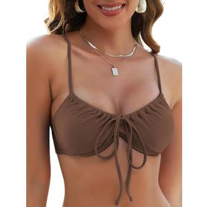 ZAFUL Womens Underwire Bikini Top Push Up Bathing Suit Tops Padded Bust Swimsuits Tops Only 2026, Coffee, X-Large