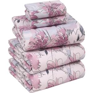 RUVANTI 100% Cotton Sheets  Split King Size Percale Bedding, Cooling & Breathable Floral Design, Durable with a Crisp, Soft & Comfortable Feel, 16" Deep Pocket, 5-Piece Set, Lilac Floral