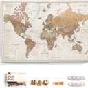 Canvas World Map with Cork Pin Board - English Lettering - Decorative Wall Decoration for All Rooms - Canvas Pictures with World Map Motif (70x50 cm, Pattern 16)