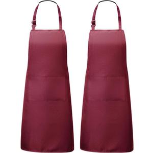 2 Pack Aprons for Cooking with Pockets Kitchen Aprons for Chef Men Women Adjustable Neck Strap BBQ Grilling Apron (Red)