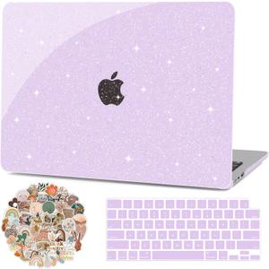 G JGOO Compatible with MacBook Air 13 inch Case 2025 2024 2023 2022 Release M4 A3240 M3 A3113 M2 A2681, Glitter Hard Shell for MacBook Air M4 13 inch Case + Keyboard Cover + Laptop Sticker, Purple