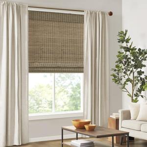 Madison Park Eastfield 100% Bamboo Cordless Roman Shades-Woven Wooden Privacy Panel, Light Filtering Easy Installation Window Blind Treatment, Bedroom, Living Room Decor, 35" W x 64" L, Natural Ash (35"W x 64"H, Natural Ash)
