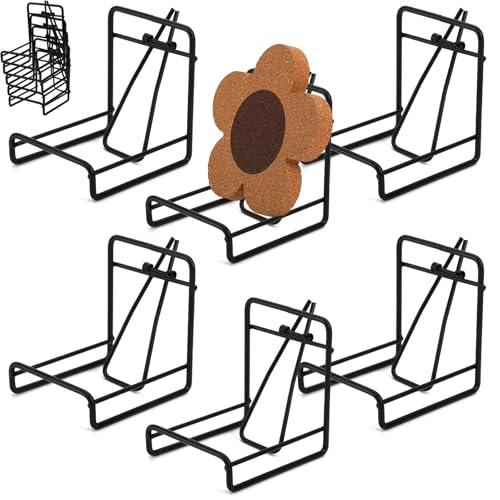 SOUJOY 5 Pack Metal Coaster Holders, Coaster Stands for Both Round and Square Coasters, Minimalist Holder Caddy, Easy Storage and Removal, Hold Up to 6 Coasters