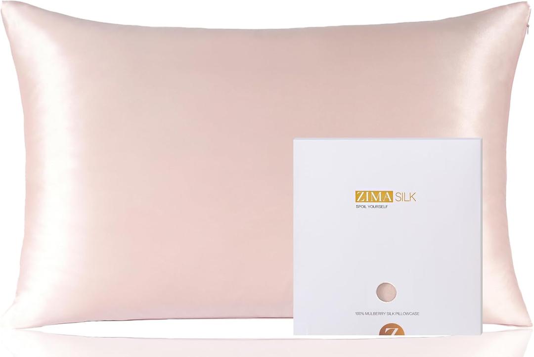 ZIMASILK 100% Pure Mulberry Silk Pillowcase for Hair and Skin Health,Soft and Smooth,Both Sides Premium Grade 6A Silk,600 Thread Count,with Hidden Zipper,1pc (King 20''x36'',Pink)