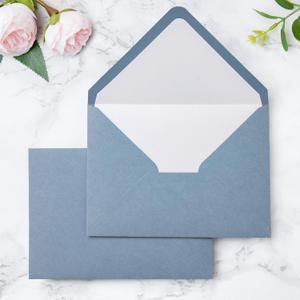 PONATIA 50 Pieces/lot A7 Envelopes, 5.25 X 7.25'' Matte Dusty Blue Envelopes Perfect For 5x7 Weddings Invitation Cards, Graduation, Acrylic Invitations, Photos (Pearl White Liner + Matte Dusty Blue)