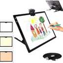 Led Light Pad, Rechargeable Battery Powered Tracing Light Box, 3 Colors Stepless Dimmable 6 Levels of Brightness Led Light Board,Built-in Stand, Magnet Clip(Black)