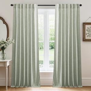 RYB HOME Linen Sheer Curtains and Drapes for Living Room 108 inches Length, Breathable Back Tab/Rod Pocket Semi Sheer Curtains, Sage Green, W 52 x L 108 inches, 2 Panels Set