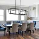 BONLICHT Modern Farmhouse Rectangle Dining Room Light Fixtures Black 6 Light Linear Chandelier Industrial White Kitchen Island Pendant Lighting Classic Ceiling Lights with Adjustable Rods, E12 Base