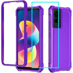for TCL 50 LE Case/TCL K24/K23 Case with Screen Protector,TCL 50 LE Phone Case Full Body Protection Front Silicone Bumper Frosted PC Back Military Grade Shock-Absorbent Cover for TCL K24 T434D Purple