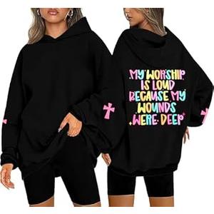 UNIQUEONE Christian Sweatshirts for Women Jesus Faith god Hoodies Religious Graphic Tee Inspirational Pullover Black, Large