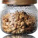 Viovian 10 OZ Glass Jar with Lid Food Vintage Decorative Glass Storage Jars Coffee Nuts Canister Anti-Slip Kitchen Container for Sugar Candy Cookie Spice Tea 300ML