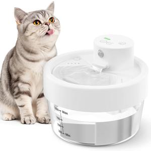 AOZOOM Cat Water Fountain, Rechargeable Cat Fountains for Drinking, Automatic Water Dispenser for Cats Up to 4m Sensing Range, 34oz/1L Pet Water Fountains for Cats and Dogs Indoor