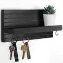 Lwenki Decorative Key Holder for Wall with Shelf, Entryway Shelf with Hooks Holds Leashes, Jackets and Glasses  Sturdy Wood Keyholder Entrance Hanger with Mounting Hardware (Black, Medium)